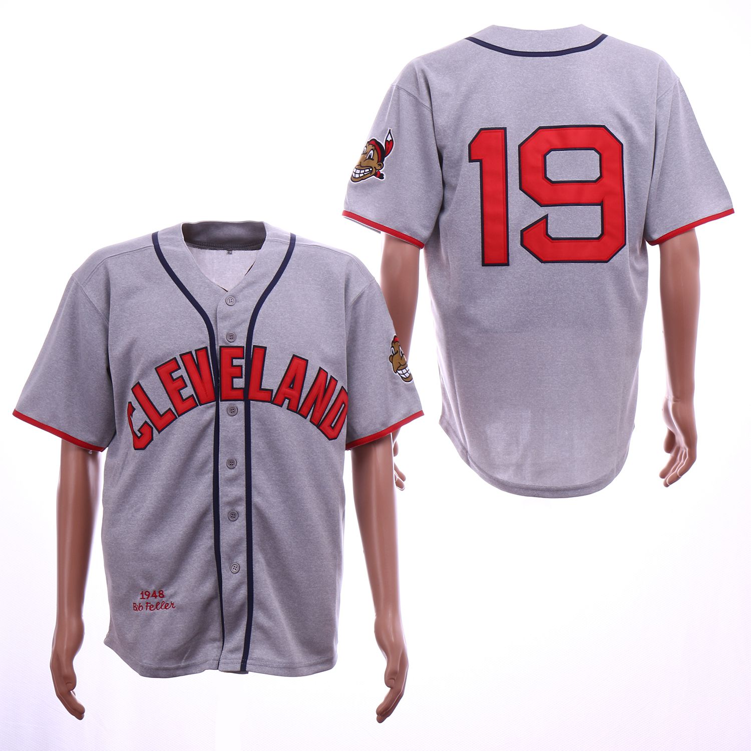 Men Cleveland Indians 19 No name Throwback 1948 MLB Jerseys